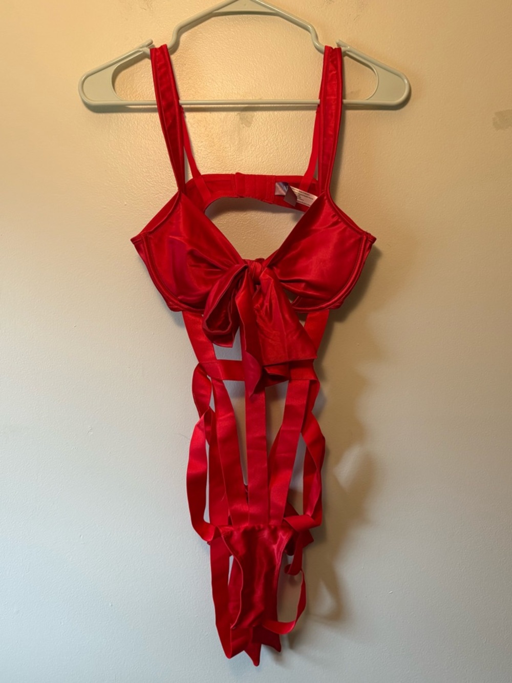 Adore Me Red Satin Bow-Front One-Piece Ivana Playsuit, Size Large - Picture 2 of 6